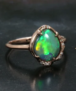 Aphenos Blinding Green Gem Flash Semi Black Opal Ring