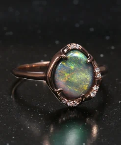 Aphenos Pastel Green Flash Black Opal Ring