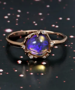 Cosmic Light Blue Glowing Crystal Opal Ring