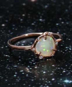 Cosmic Light Green Stardust Flash Opal Ring