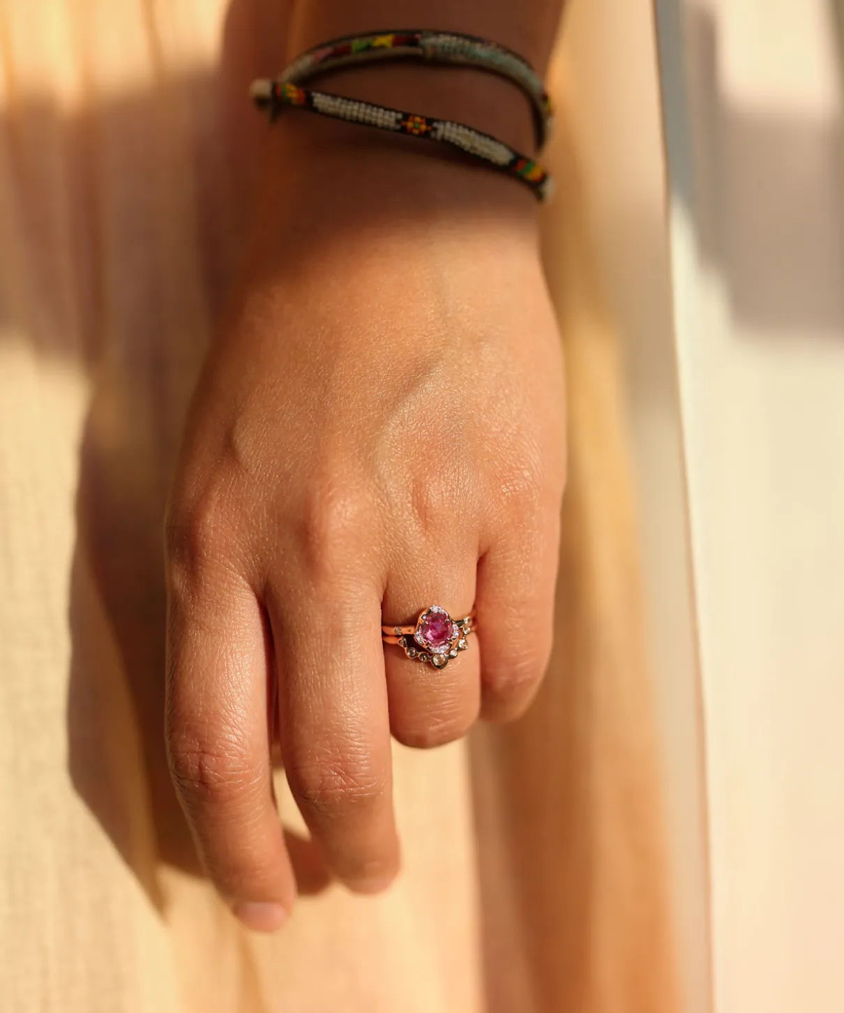 Infinite Love Pink Sapphire and Diamond Eye Stack