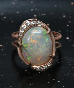 Intuition Moon Snowy Rainbow Flash Opal Ring