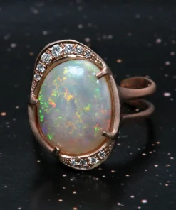 Intuition Moon Snowy Rainbow Flash Opal Ring