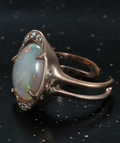 Intuition Moon Snowy Rainbow Flash Opal Ring