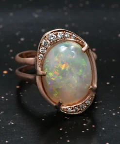 Intuition Moon Snowy Rainbow Flash Opal Ring