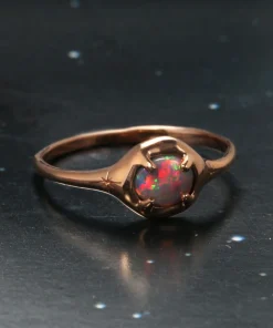 Rainbow Red Opal Moon Silhouette Ring