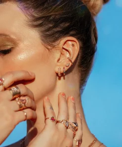 Rainbow Stone Hoop Earrings