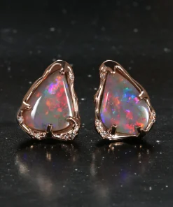 Semi Black Dark Rainbow Flash Opal Earrings