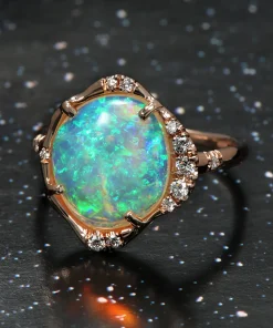Stardust Saturated Teal Crystal Opal Ring