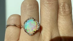 Stardust Saturated Teal Crystal Opal Ring